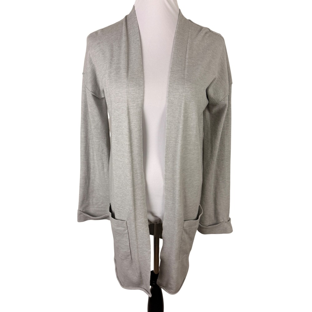 Express Women's Small Gray Open Front Longline Cardigan Sweater‎ Pockets